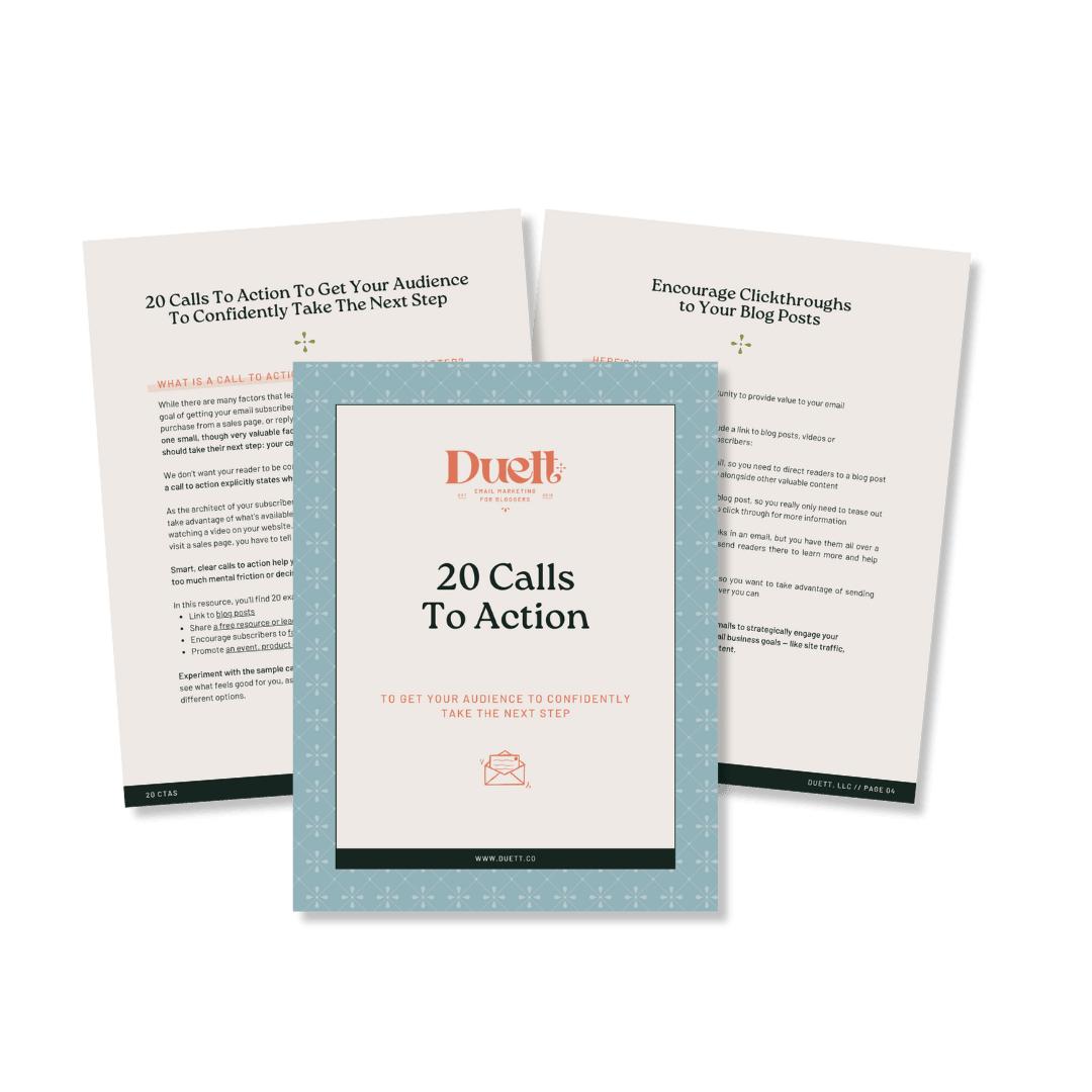 Mockup of the PDF for 20 Calls to Action freebie
