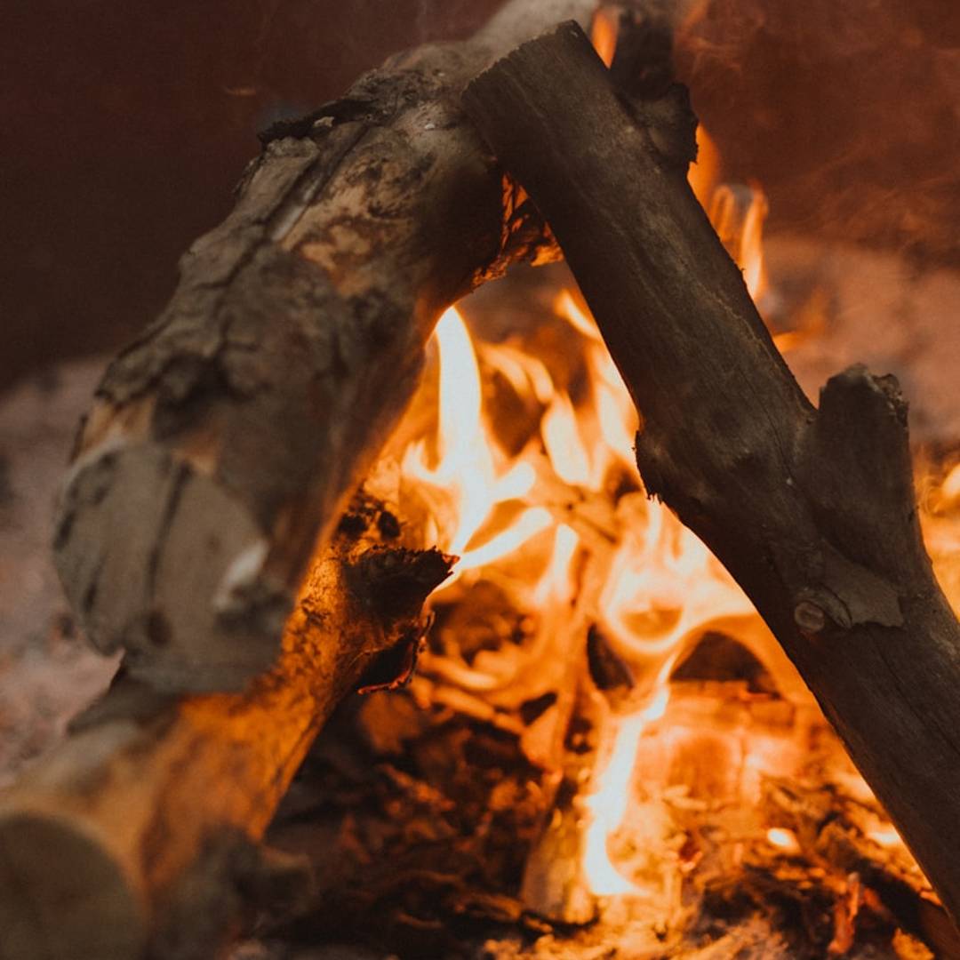 Logs burning brightly in a campfire