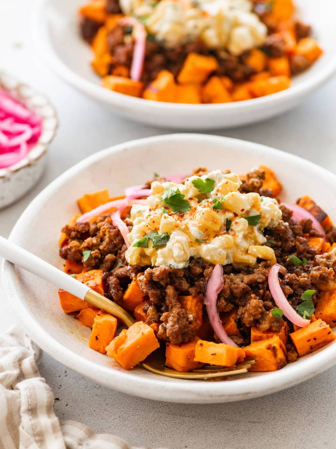 Mexican Street Corn Sweet Potato Beef Bowl