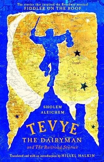 Blue man with a map of eastern Europe and a fiddle