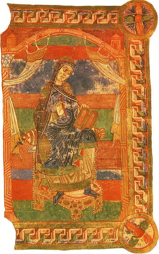 Medieval painting of a nun in colors