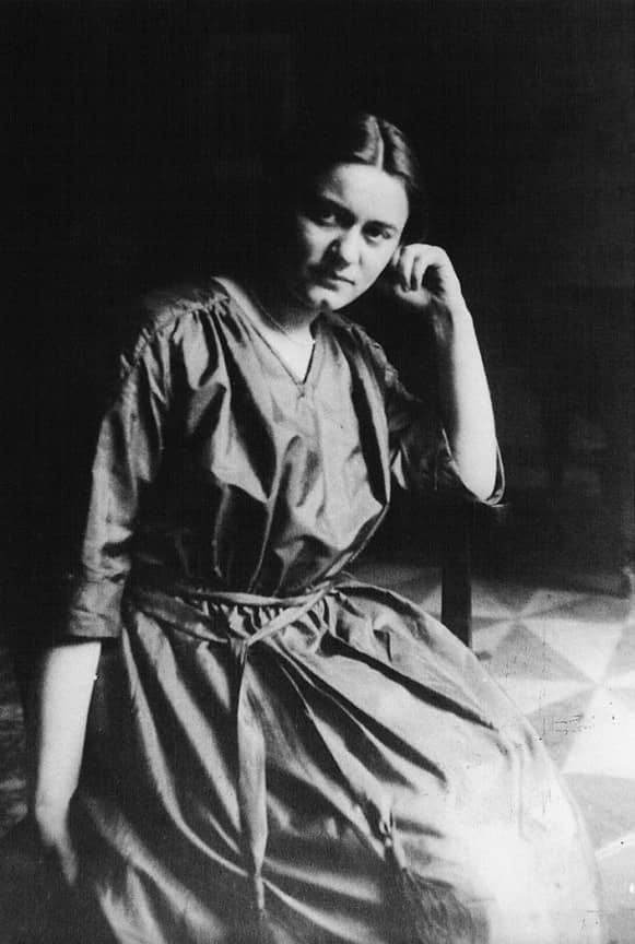 a b/w picture of a young woman looking serious