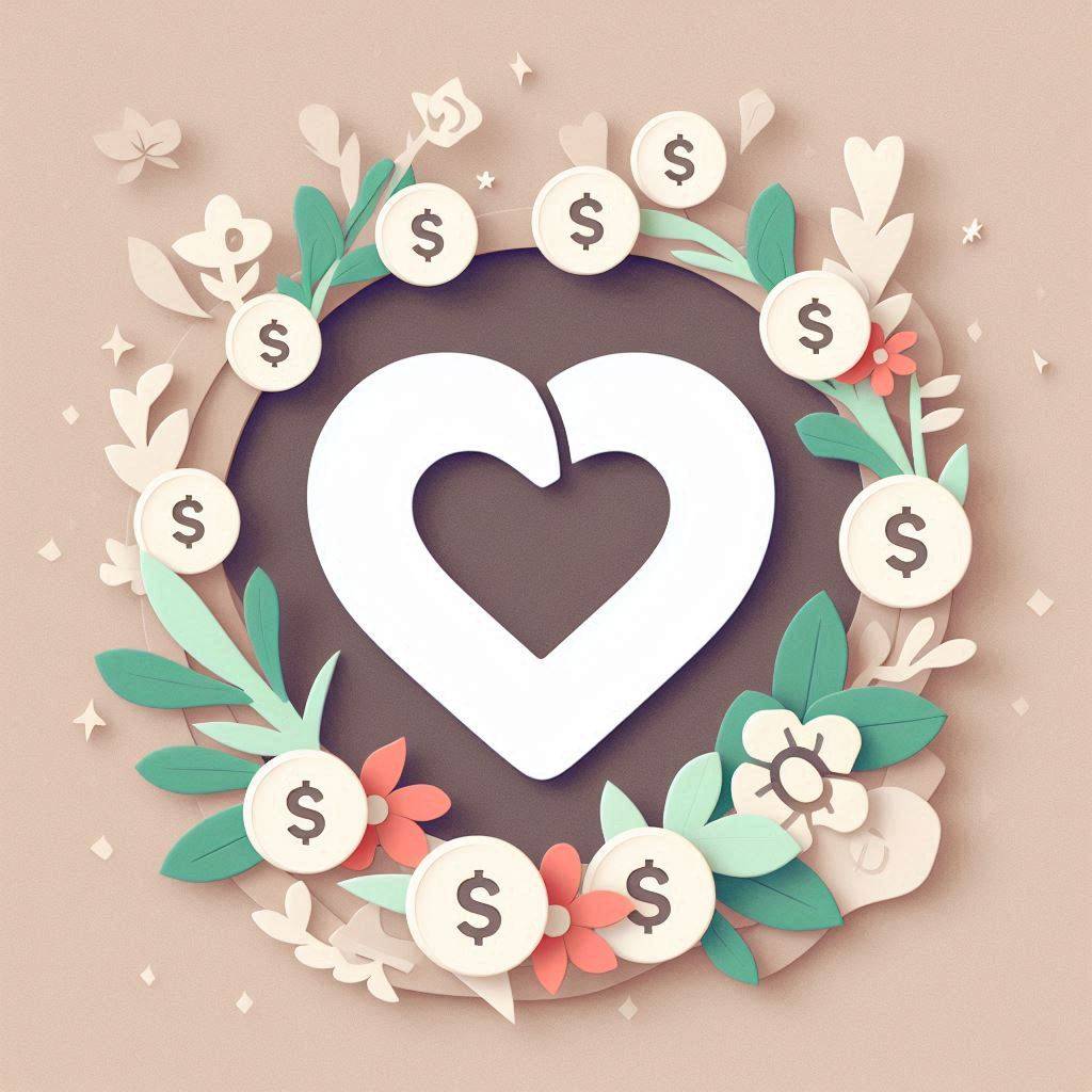 a heart surrounded by money