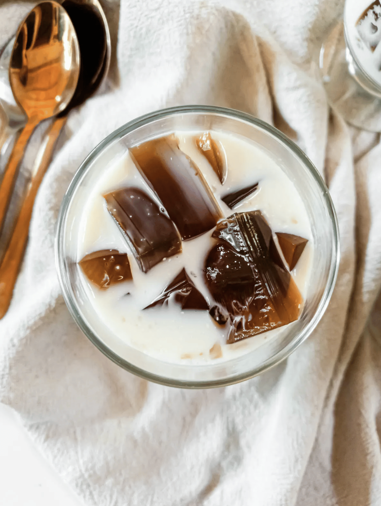 Bowl of coffee jello in condensed milk.