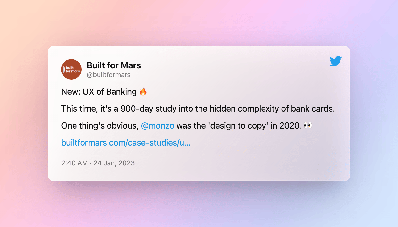 Screenshot of a tweet about the UX of banking