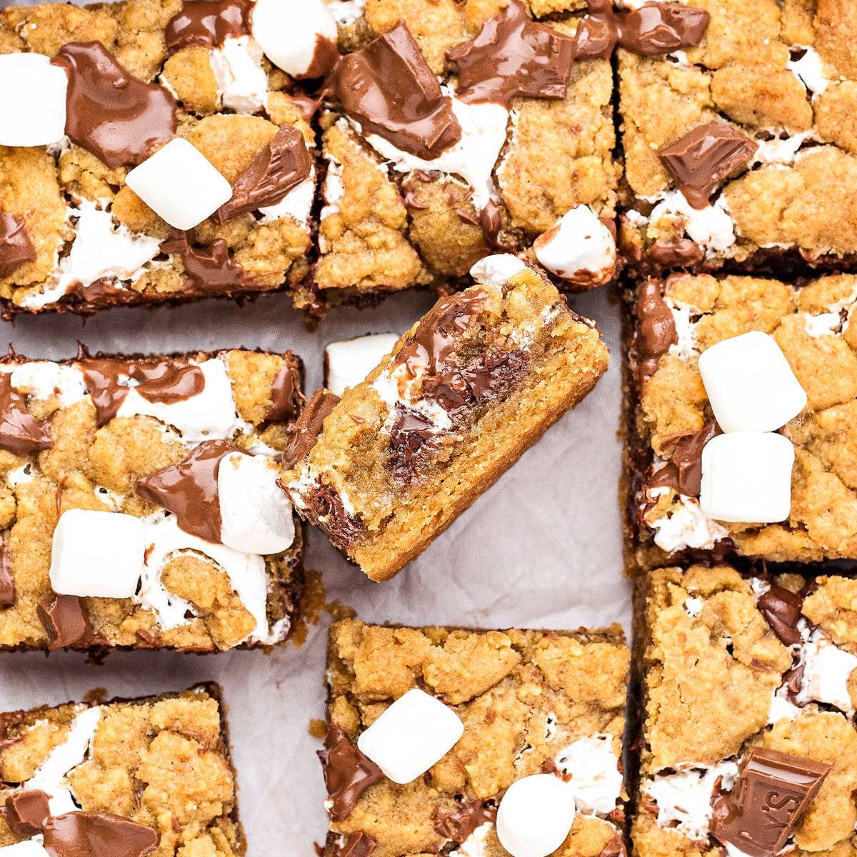 Close up s'mores bars.
