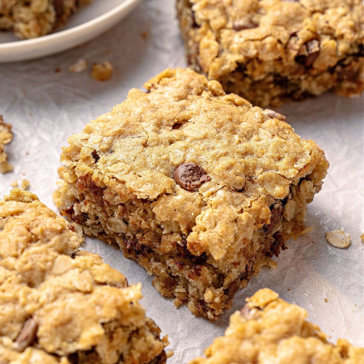 Oat bars on a gray background. 