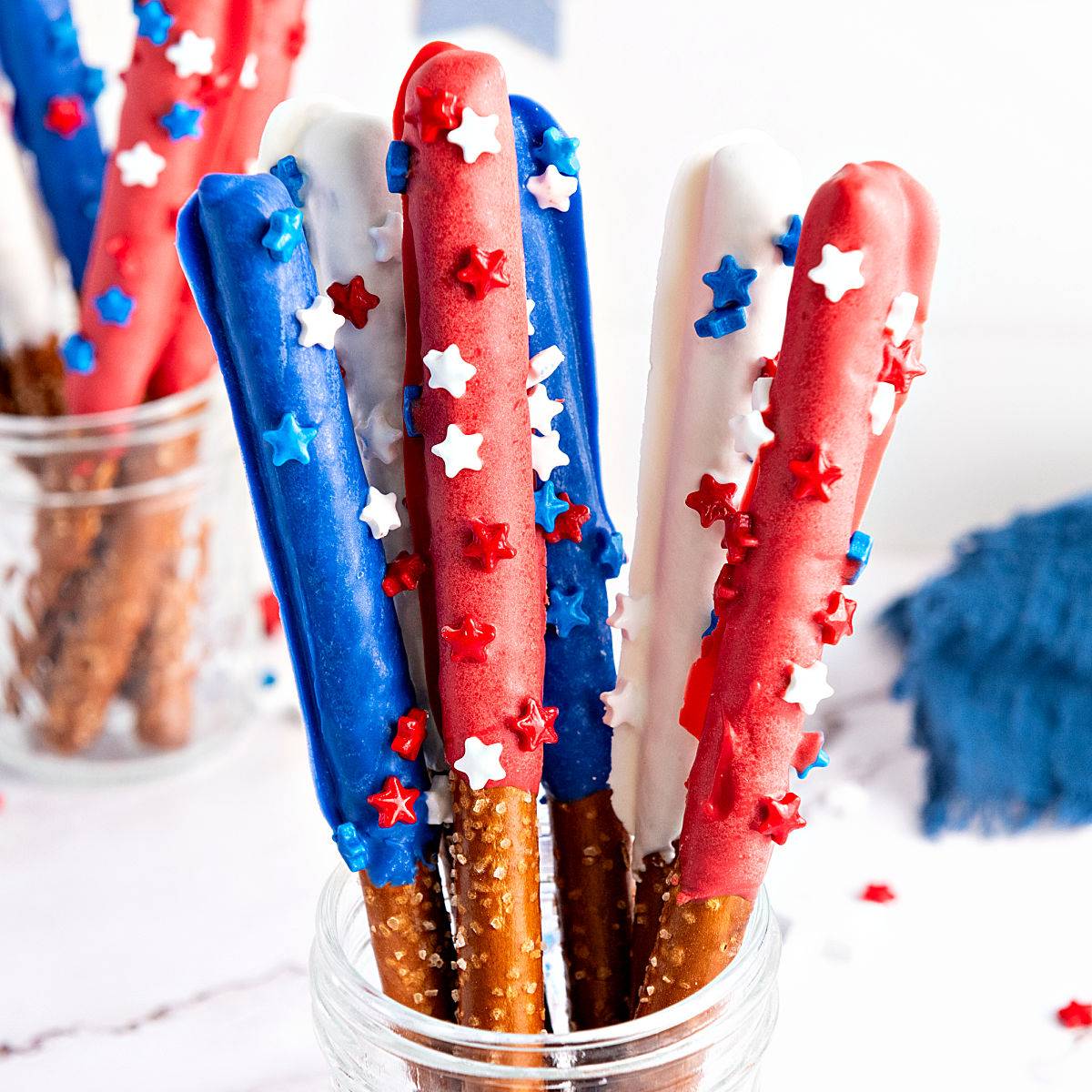 Red, white and blue pretzel rods.