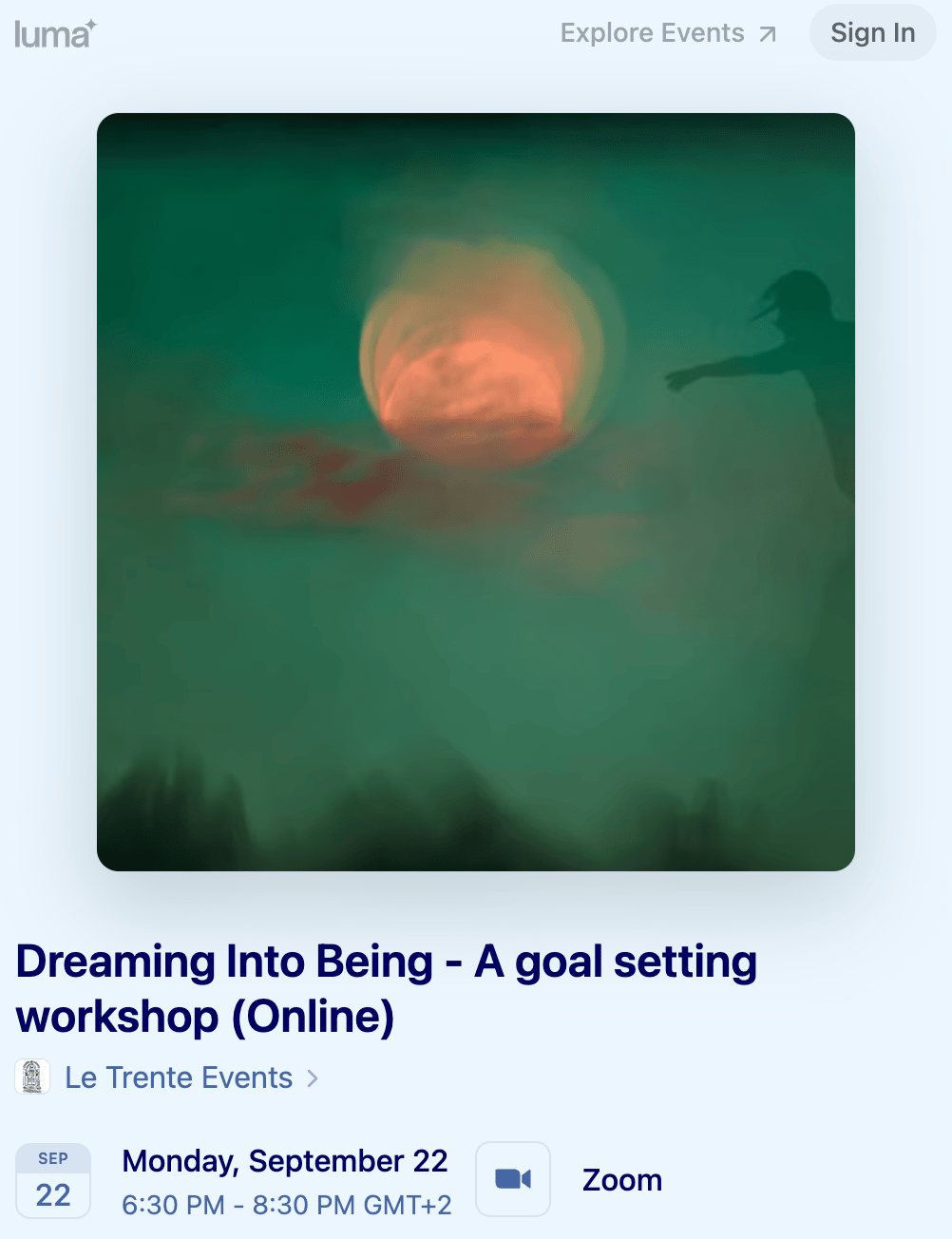 A picture of our Dreaming into being event on Le Trente's Luma calendar