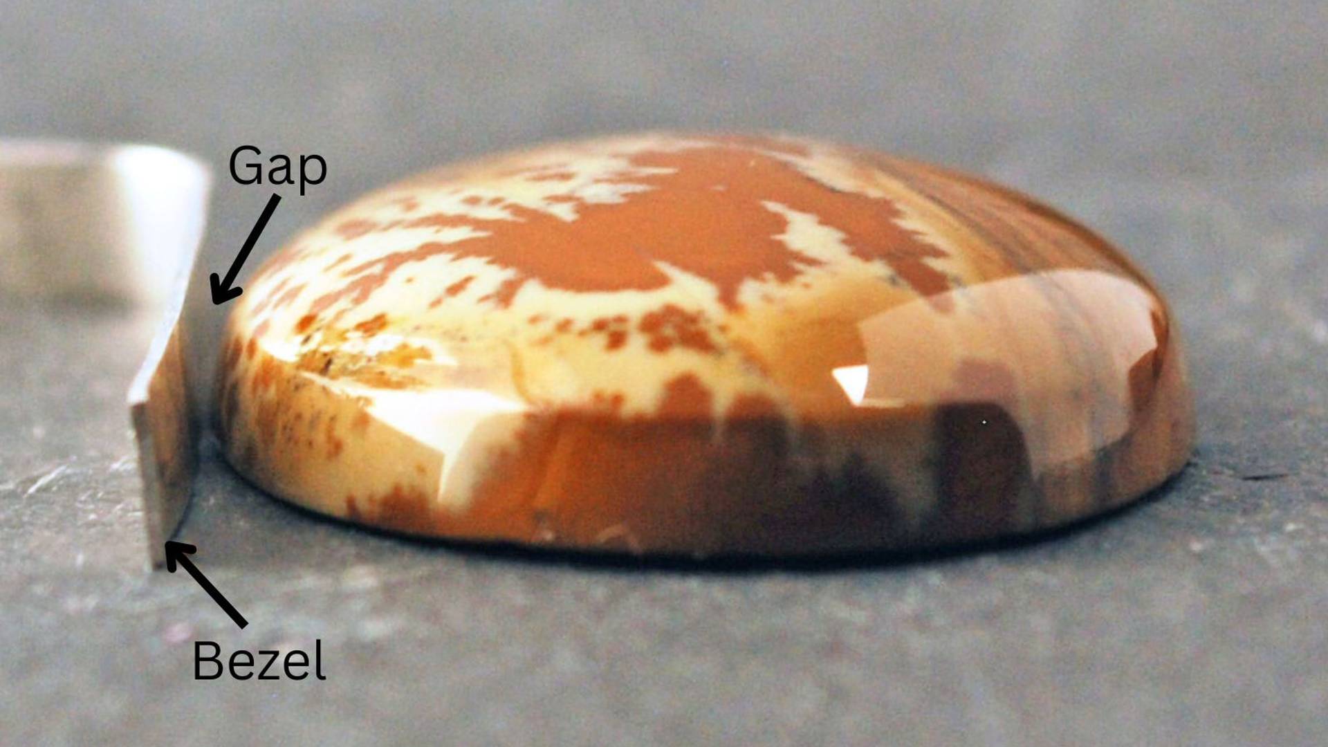 Cabochon from the side with bezel next to it showing how the side slants inward