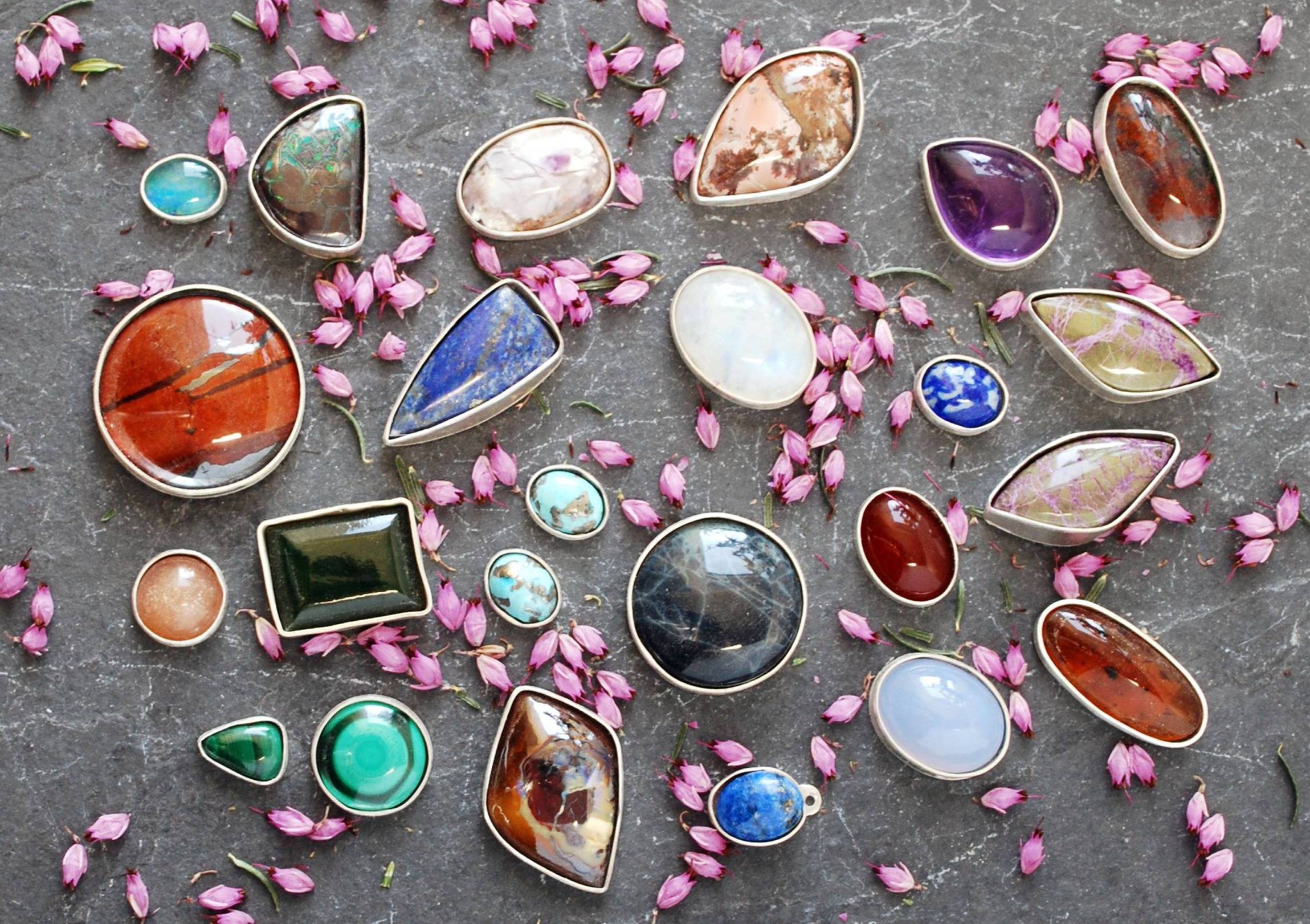 Group of cabochons with bezels around each one