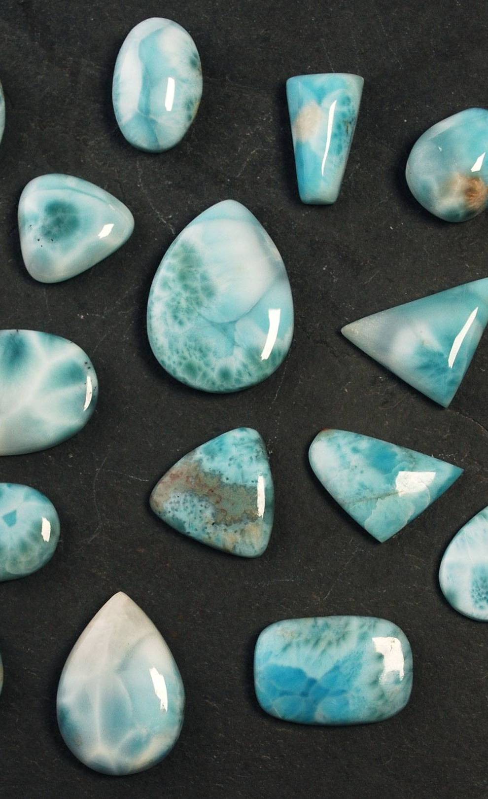 group of larimar cabochons