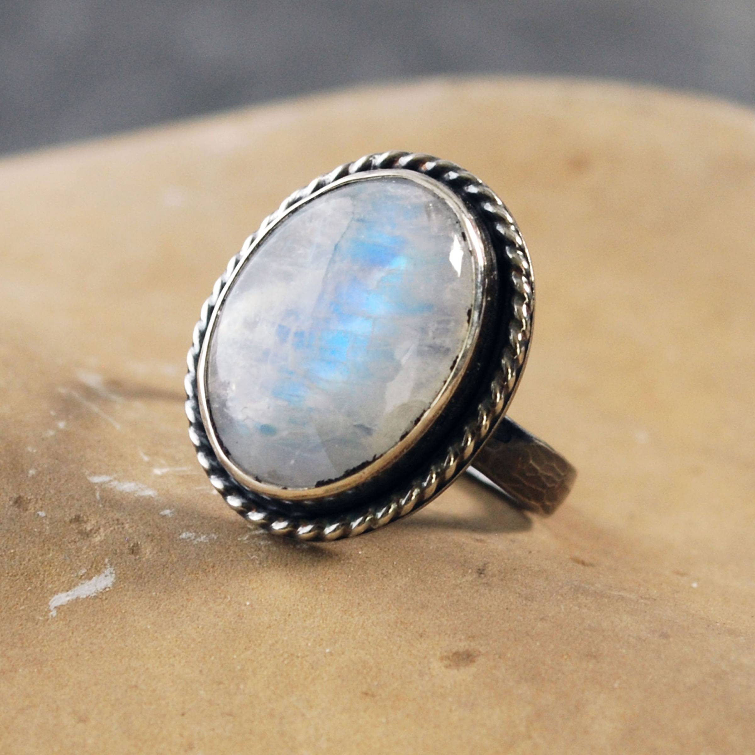 Silver and moonstone ring, oval stone