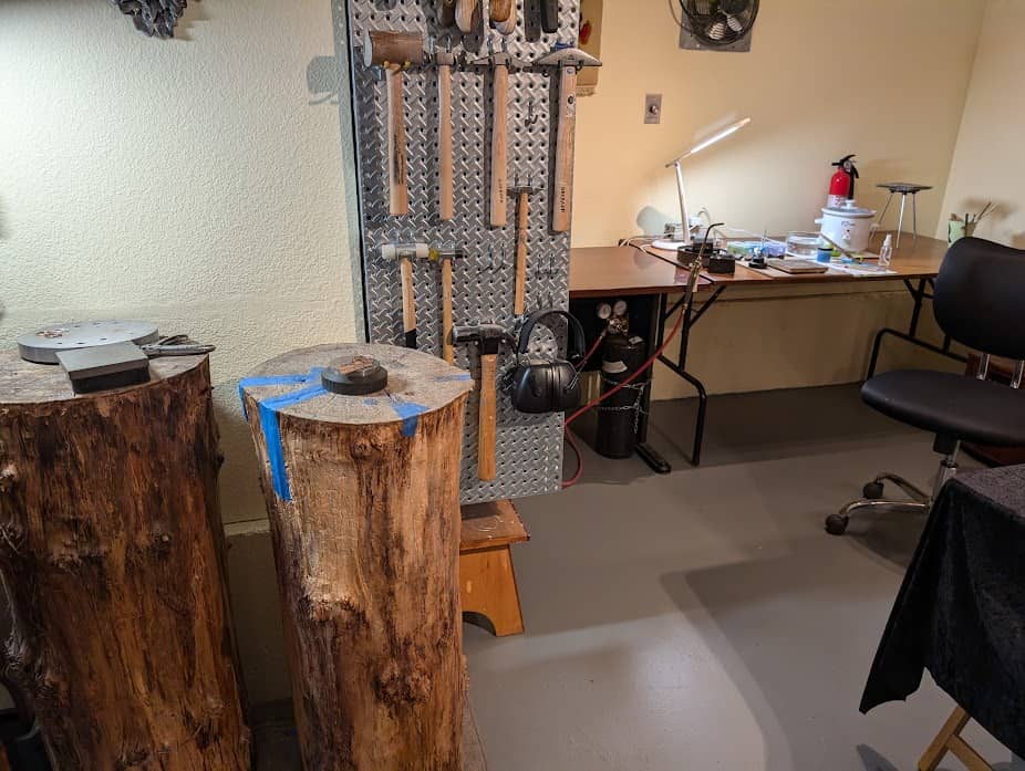 Hammering and soldering stations in studio