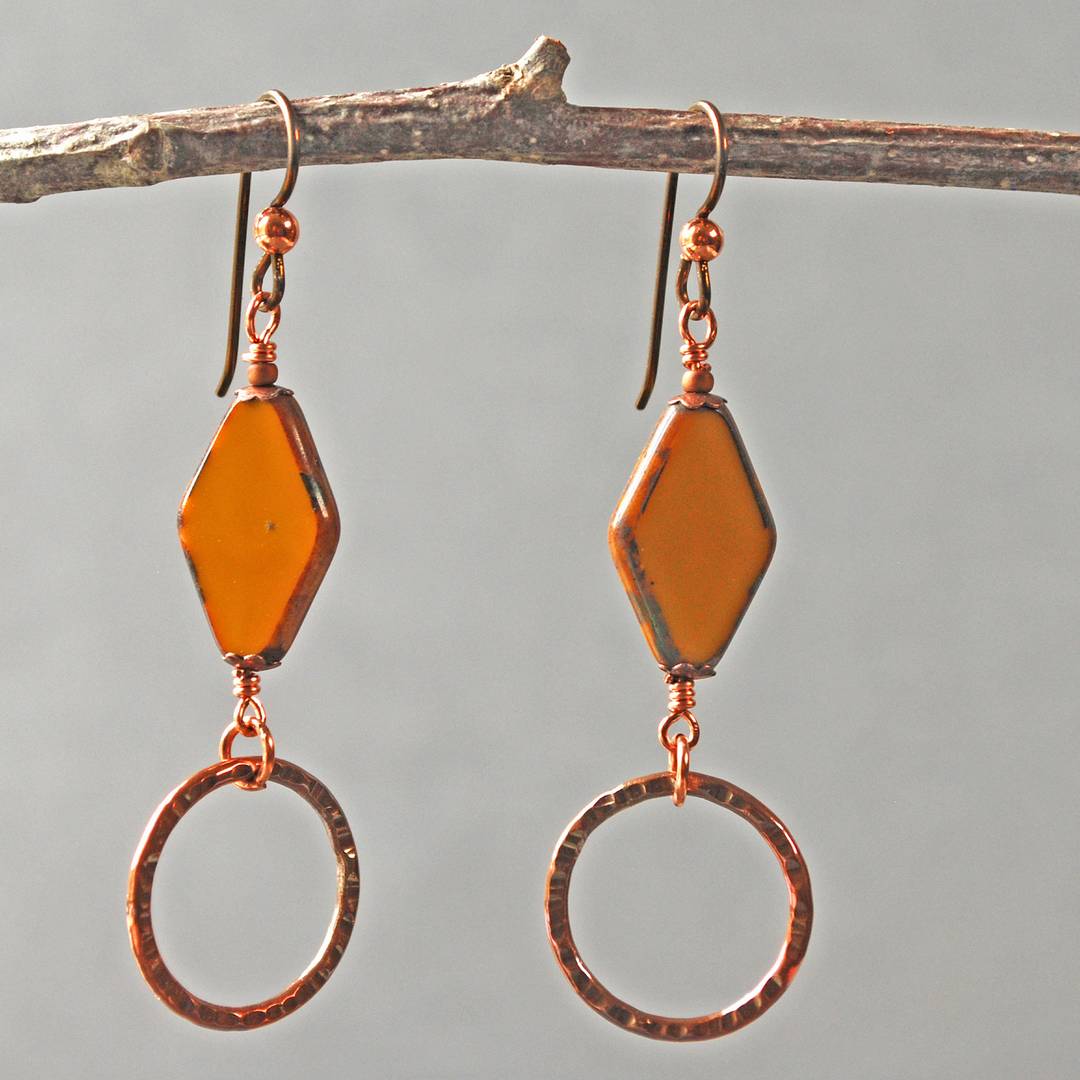 earrings with yellow Czech glass beads