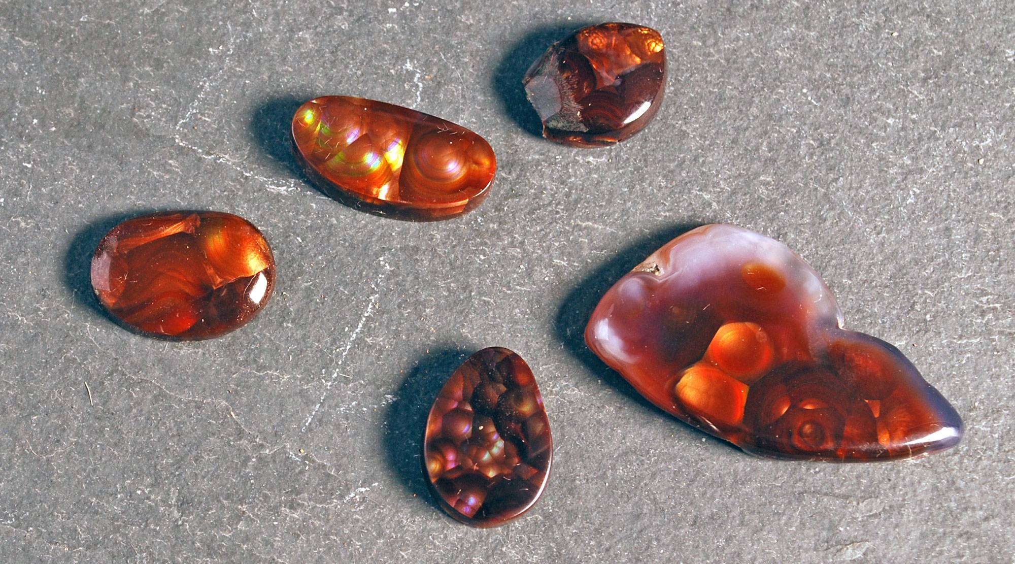 group of fire agate cabochons