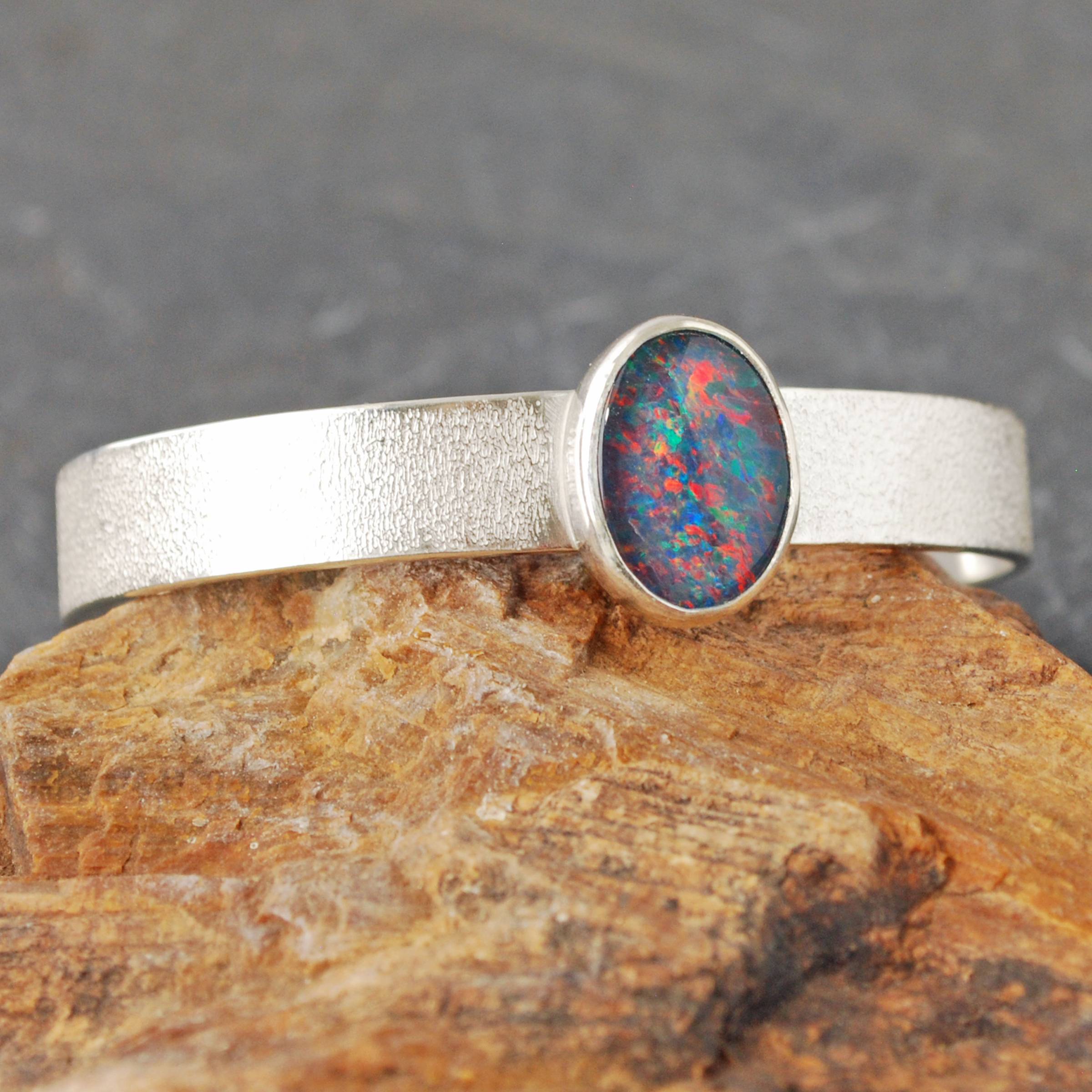 Silver cuff with opal triplet