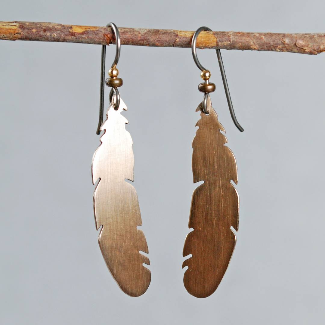 Bronze feather earrings