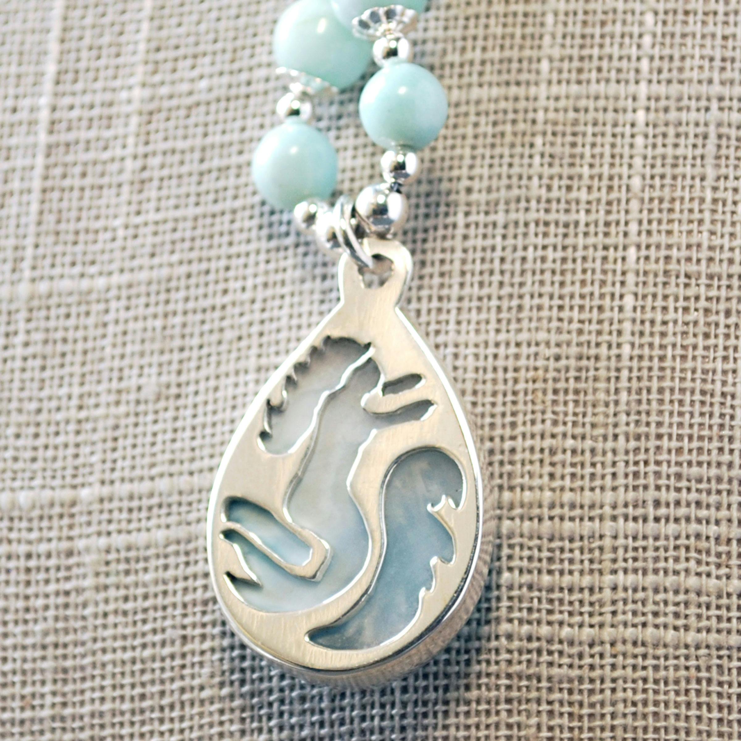 Back of larimar pendant, mermaid cut-out,