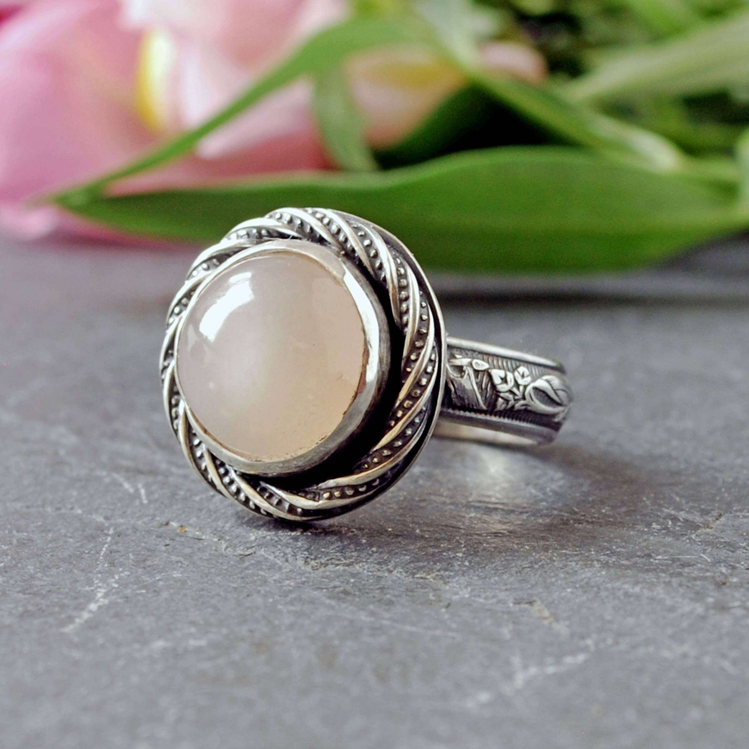 Pink moonstone ring
