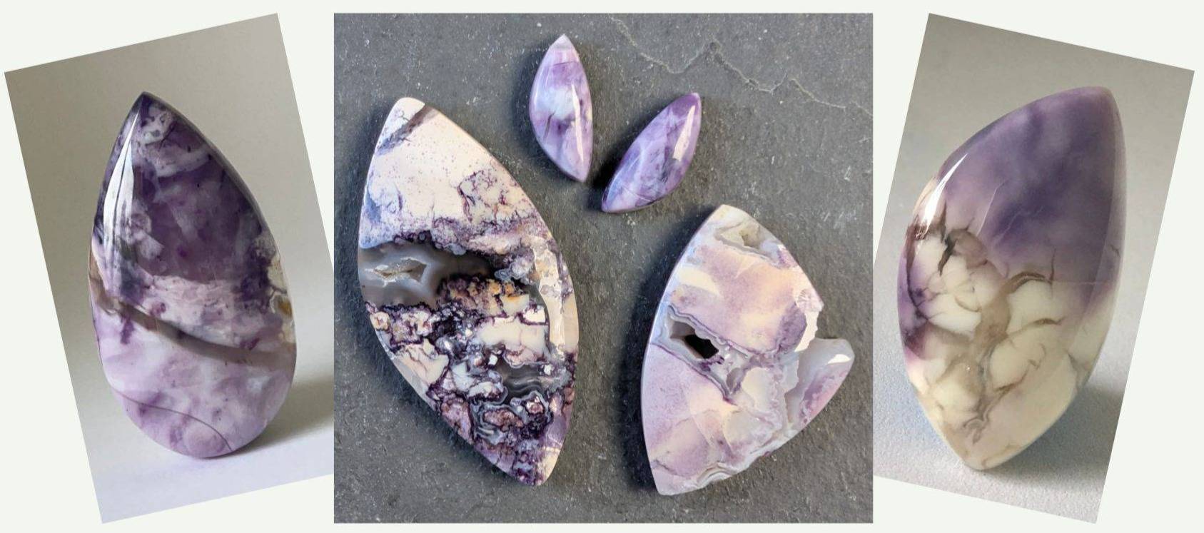 group of tiffany stone cabochons, all shades of purple