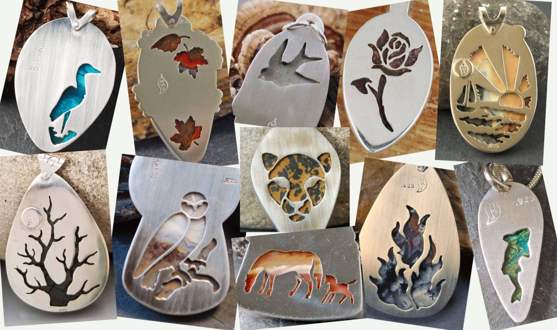 Collage of pendant backs with cut outs