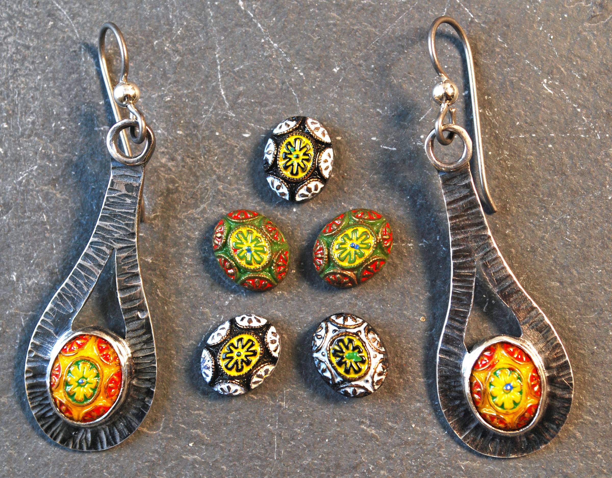Czech glass cabochons and a pair of earrings with glass cabochons