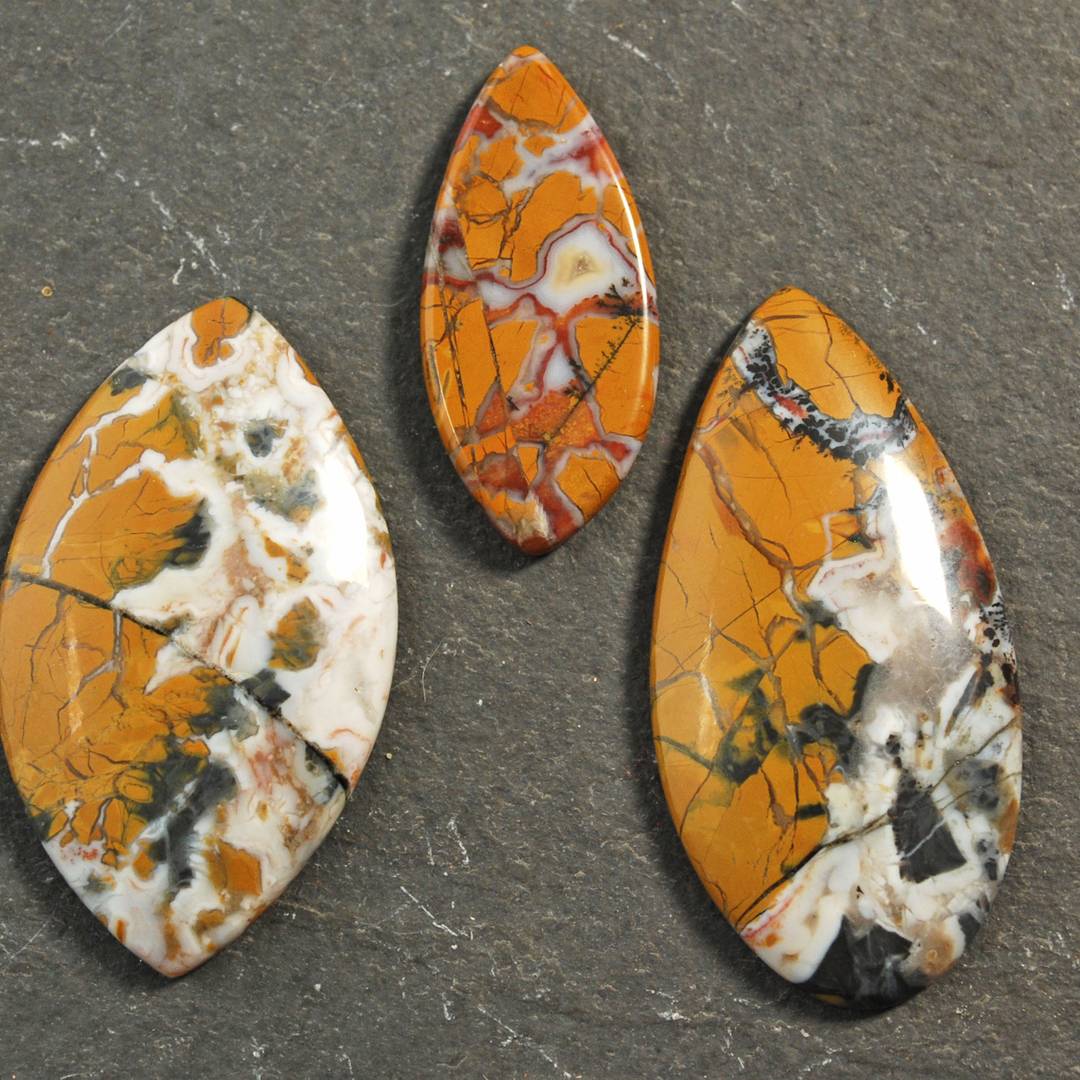 brecciated Stone Canyon jasper - three cabochons
