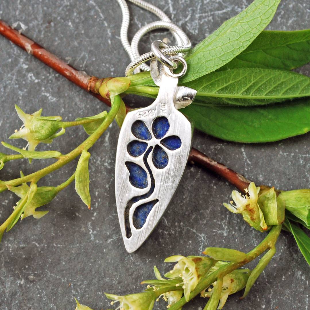 Silver and lapis lazuli pendant back