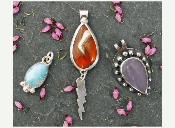 Three new pendants: larimar, agate, fluorite