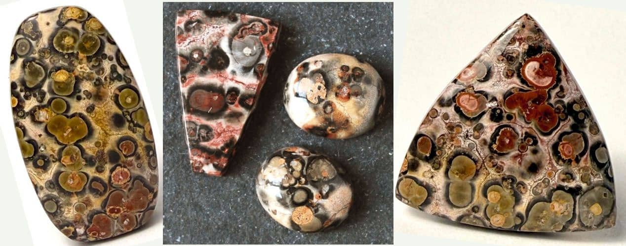 group of leopardskin rhyolite cabochons