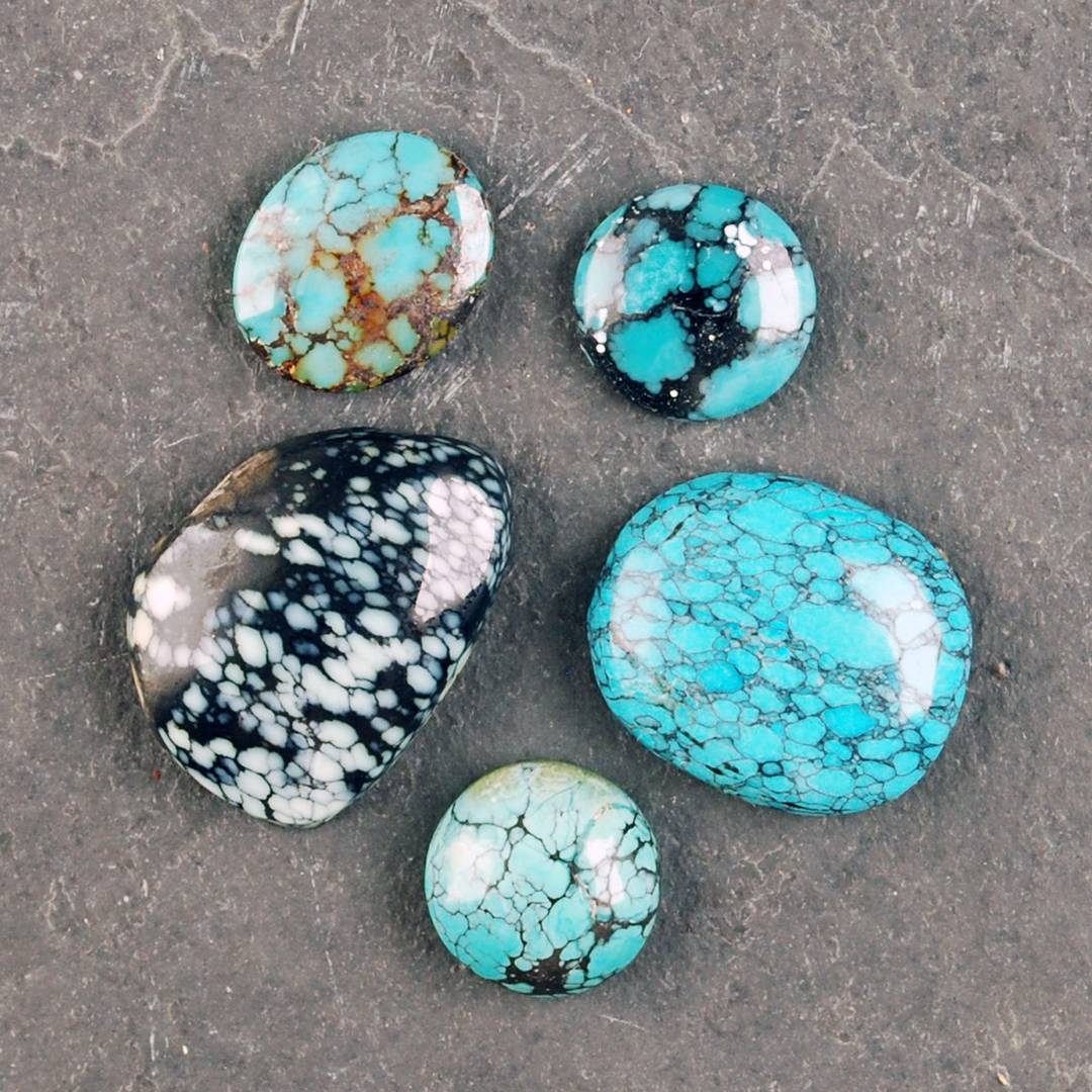 group of turquoise with spider web matrix