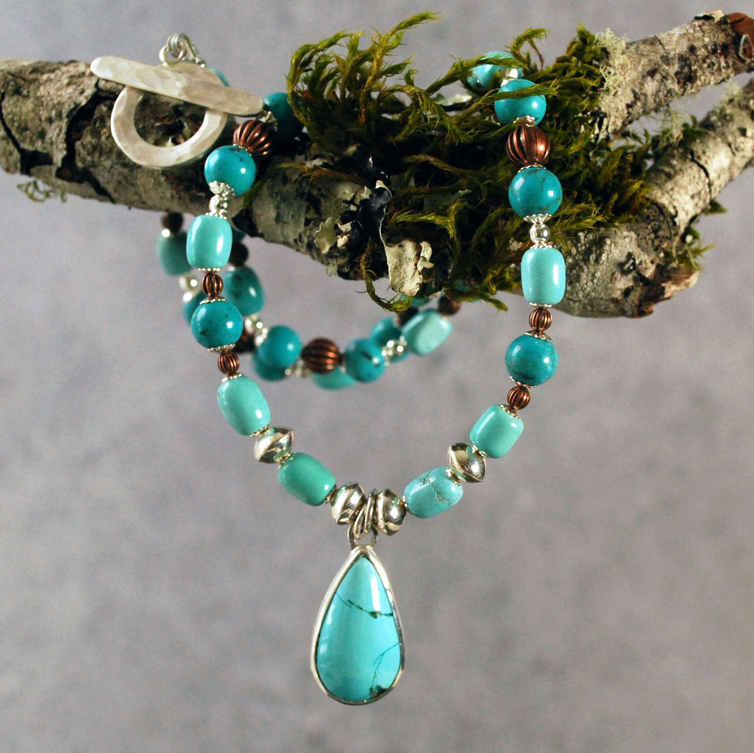 Turquoise beaded necklace with turquoise pendant