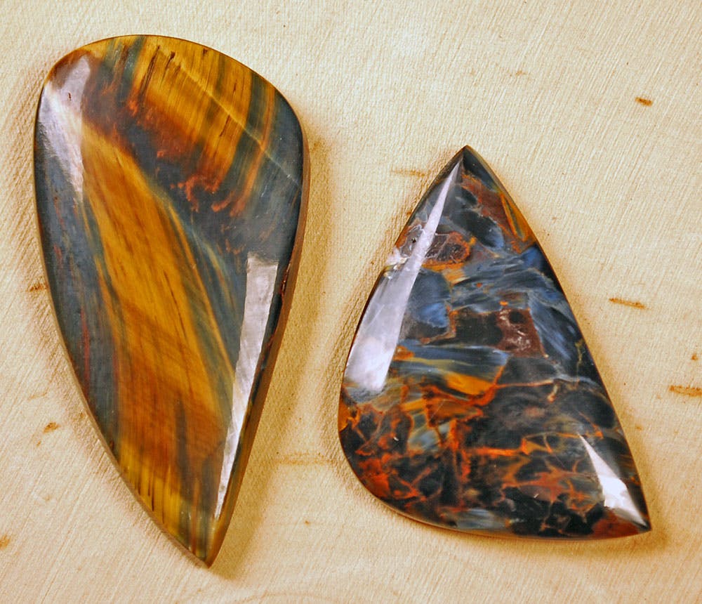 tiger's eye and pietersite cabochons