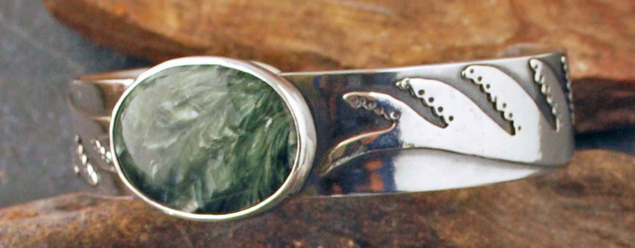 Silver cuff with seraphinite cabochon