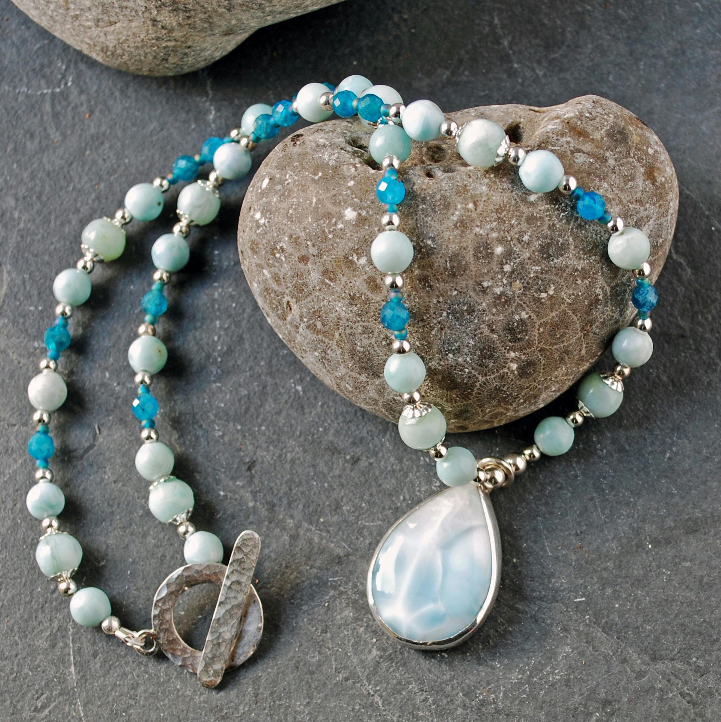 Larimar beaded necklace with larimar pendant