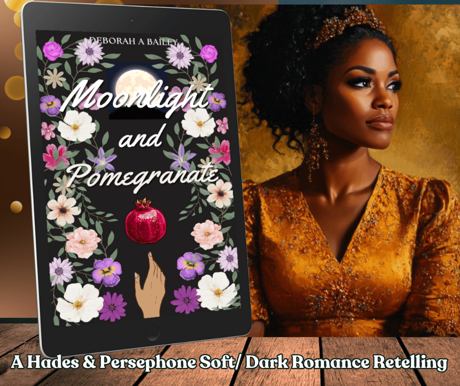 Book cover next to illustration of a woman wearing a crown. 
