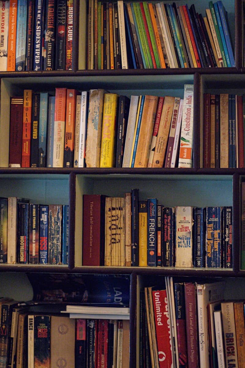 A book shelf filled with lots of books
