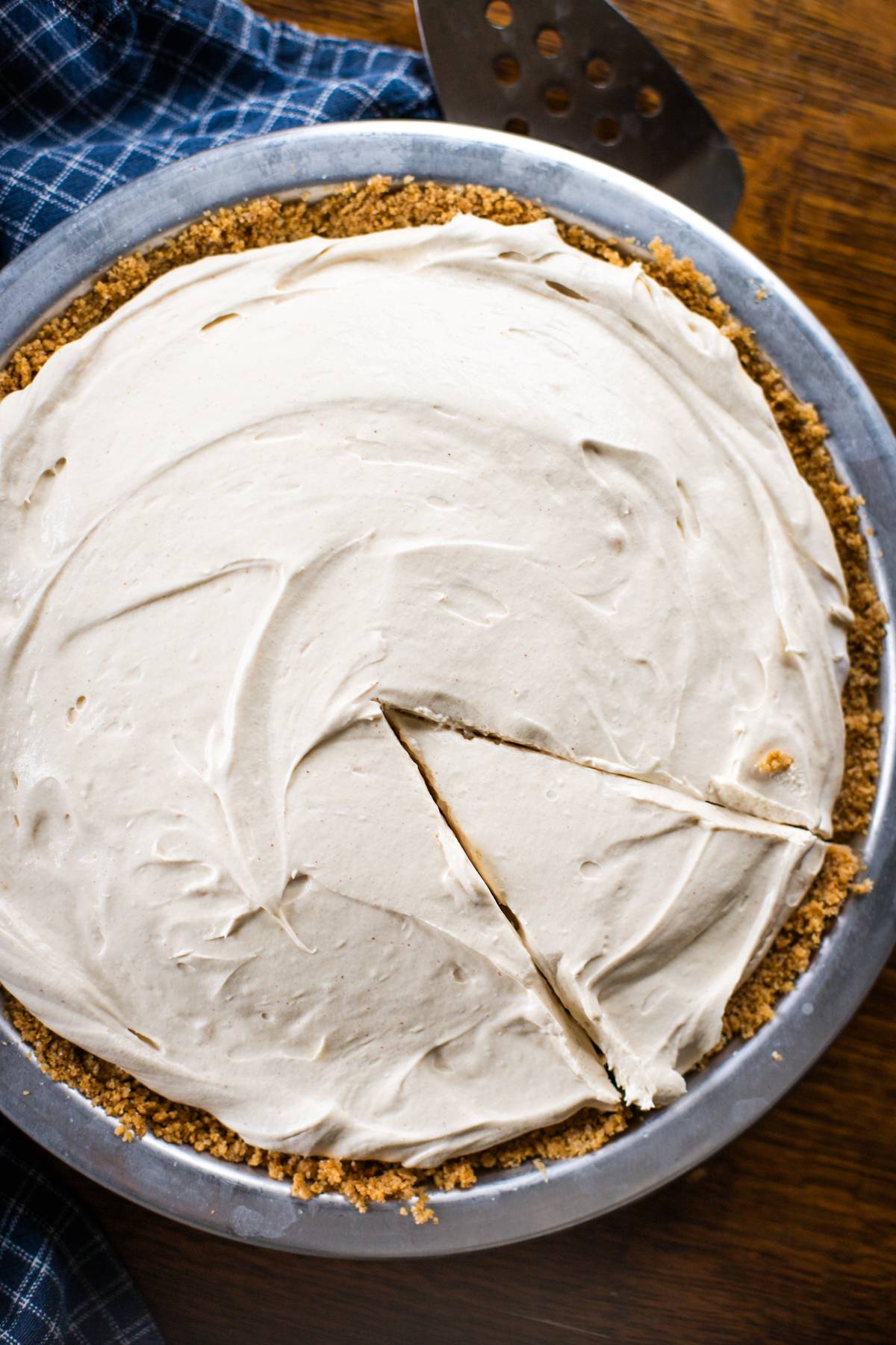 frozen chocolate pie with slice carved out