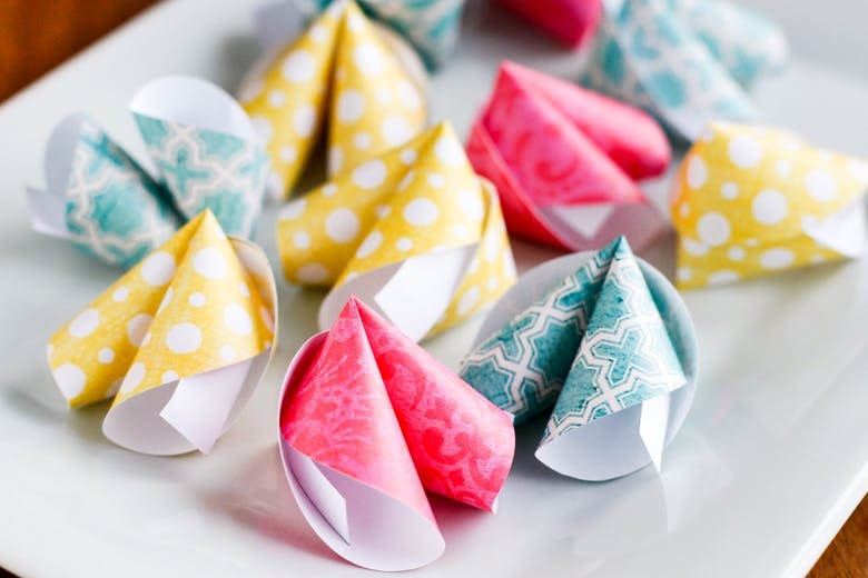 colorful origami paper fortune cookies