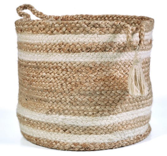 Striped Natural Jute Decorative Basket