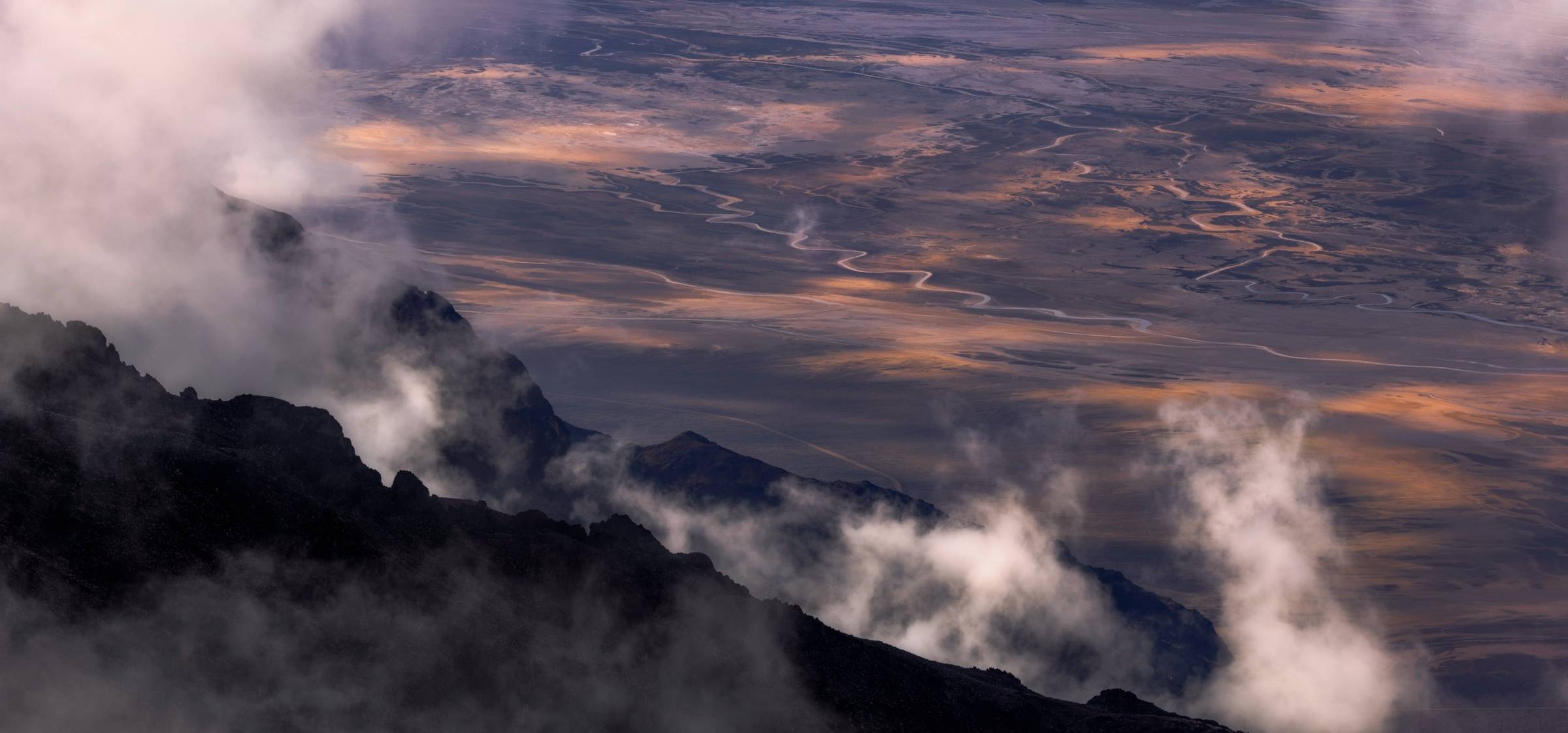 low clouds over the playa from dantes view in death valley national parkk