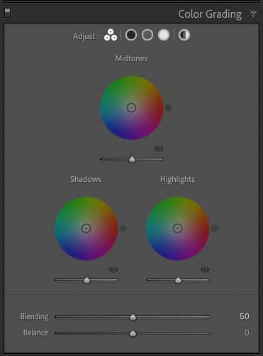 Lightroom color grading panel