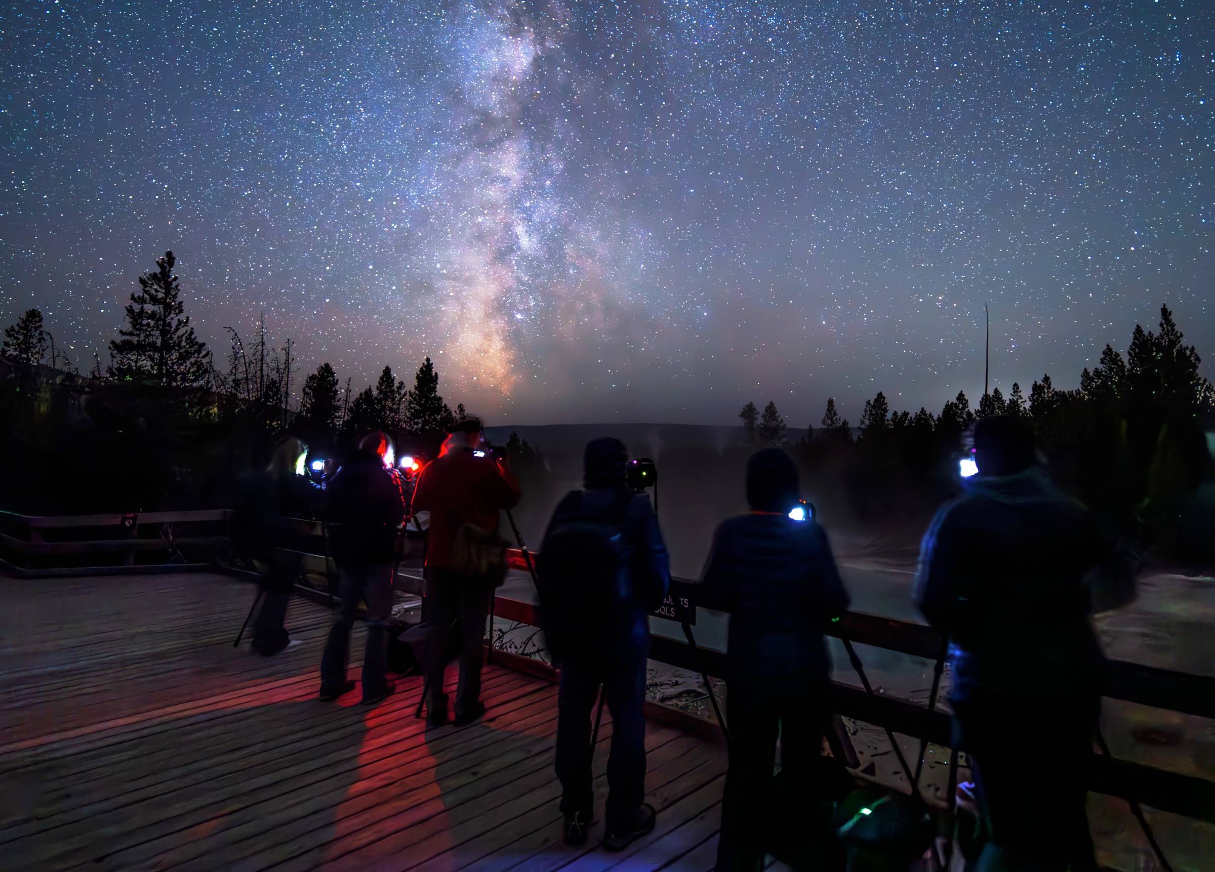 workshop participants under the milky way in yellowstonee