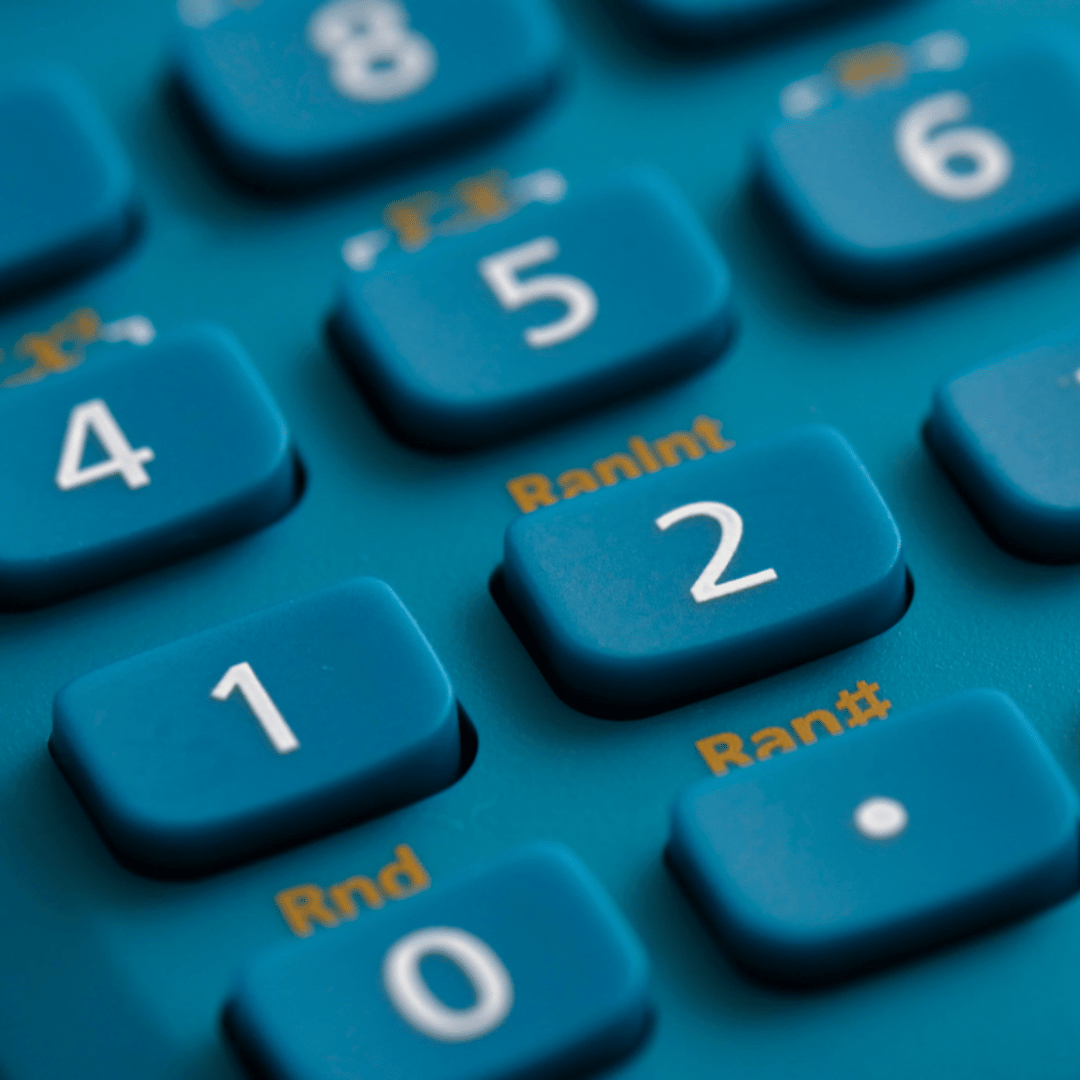 Teal colored calculator with white numbers