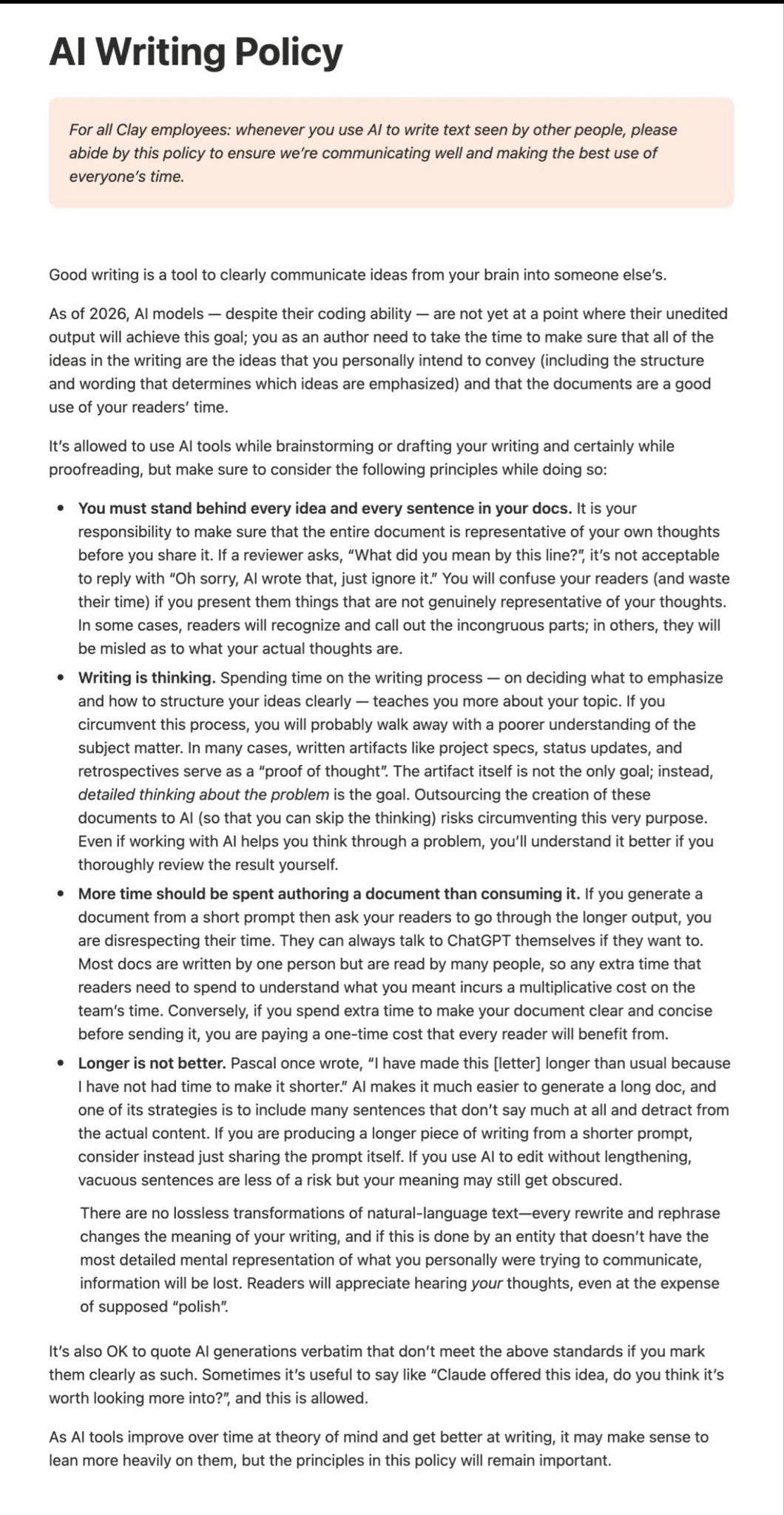 AI writing policy