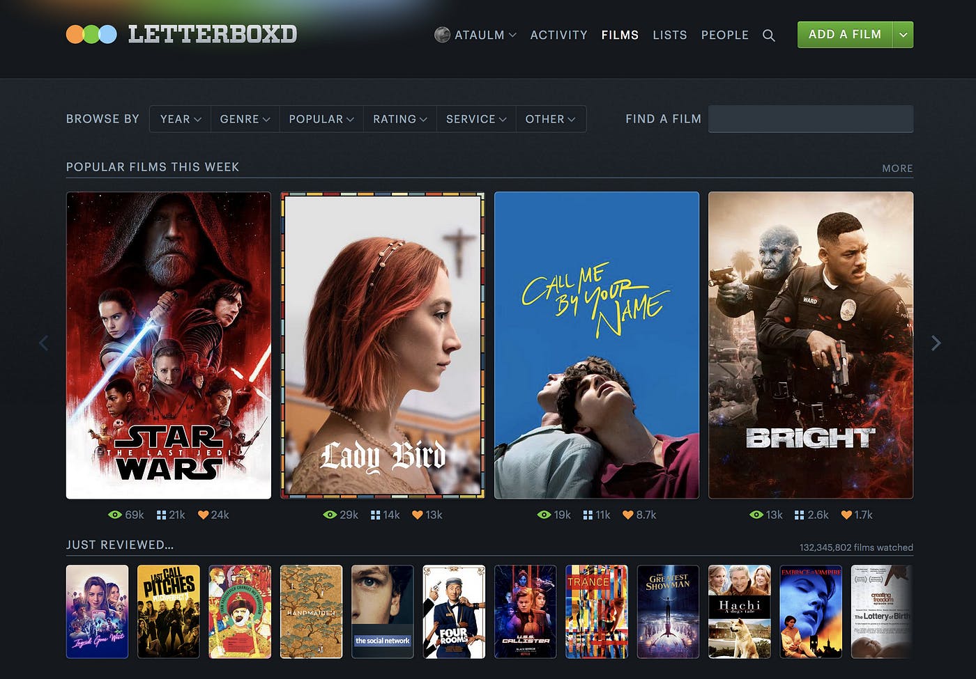letterboxd home page