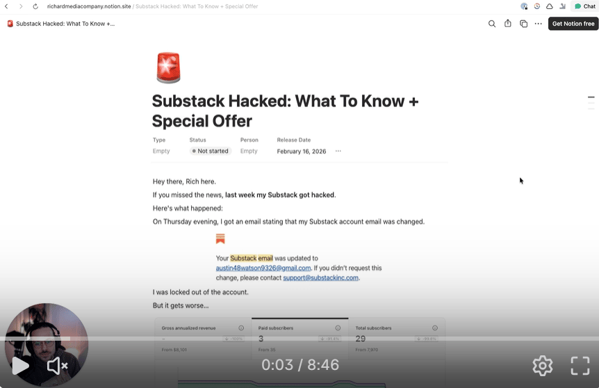 substack hacked screenshot