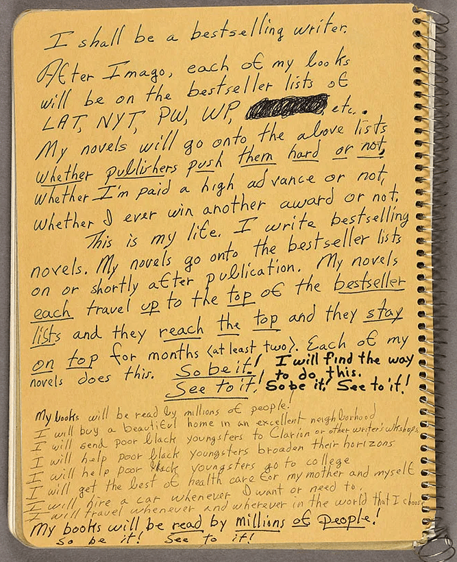 This is an image of one of the back of Octavia Butler's notebooks from 1988.