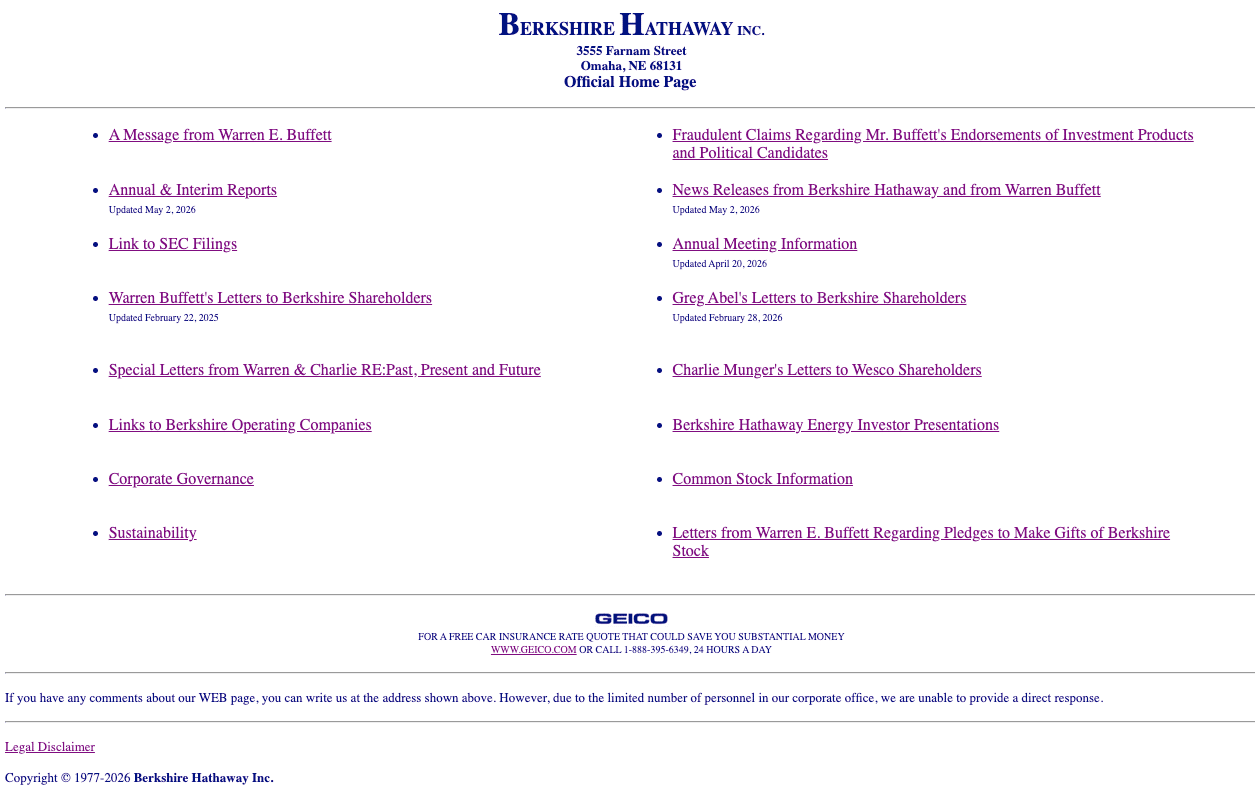 Berkshire Hathaway’s Website Footer - ​Is Awesome​